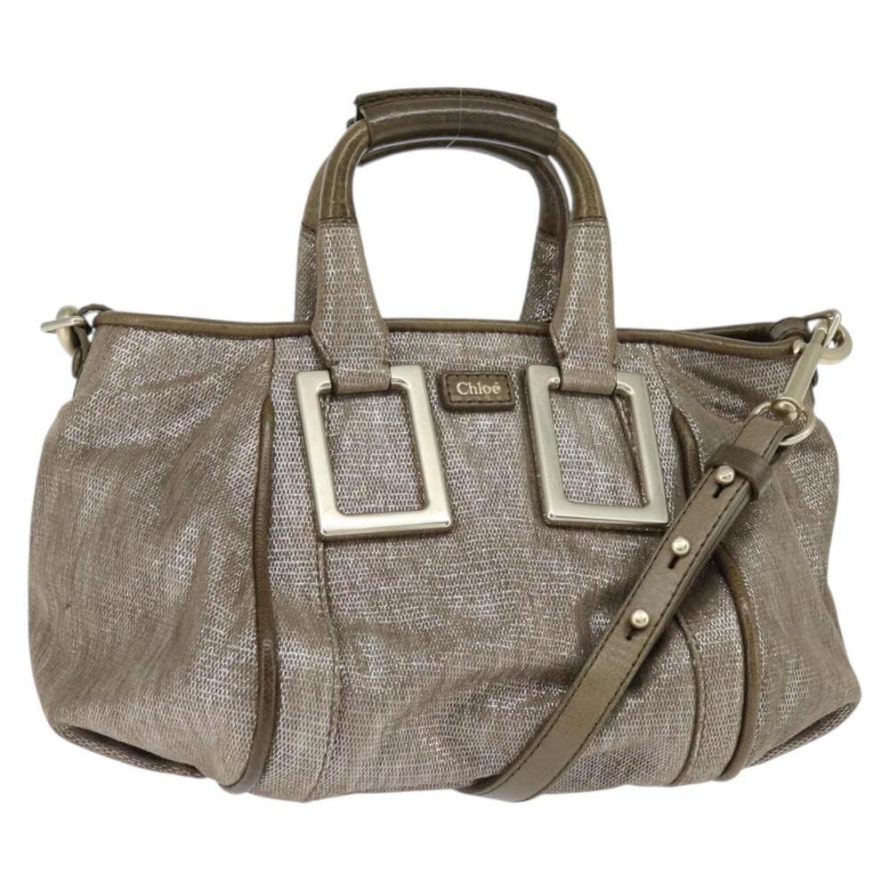 Chloe Etel Hand Bag Leather 2way Beige Gold Auth gh1152
